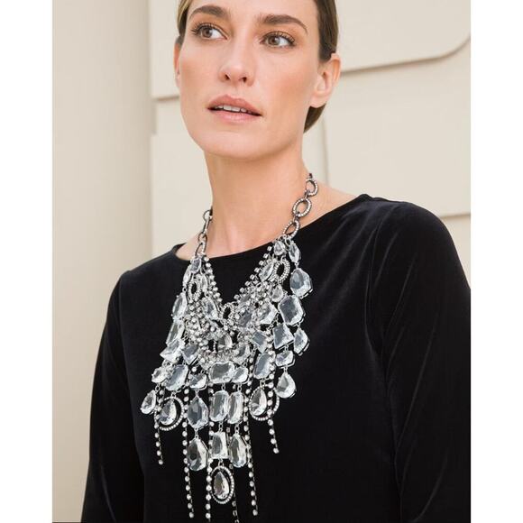 NEW $269 Chico's Chunky Silver Rhinestone Chain Statement Necklace - Picture 2 of 5